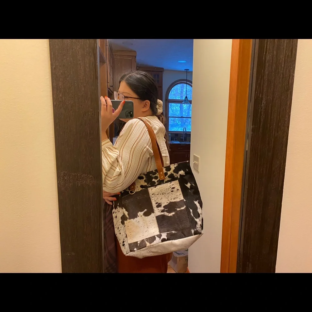 Cowhide handmade leather tote bag purse - Picture 1 of 3